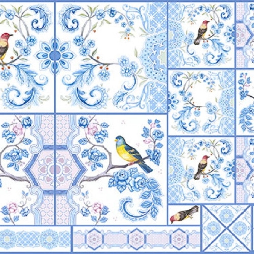 Litoarte Papel Decoupage Azulejos E Passarinhos 49x34,3